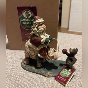 American Chestnut Folk Art AM 1218 Up Cedric! And Away!  Santa / Pig / Bear